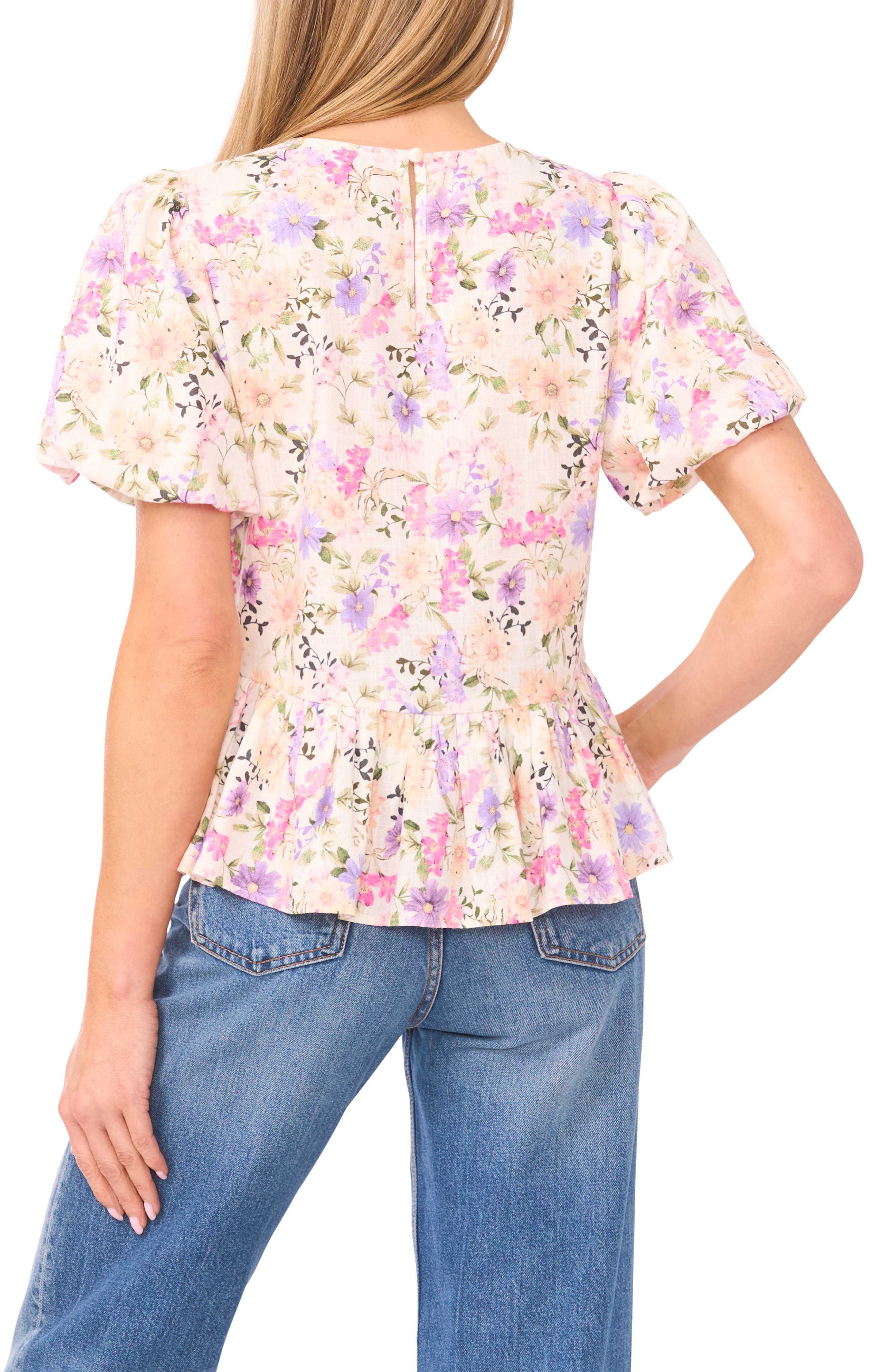 Floral Shirred Neck Top - image 2