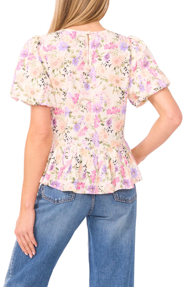 Floral Shirred Neck Top, Alternate, color, NEW IVORY
