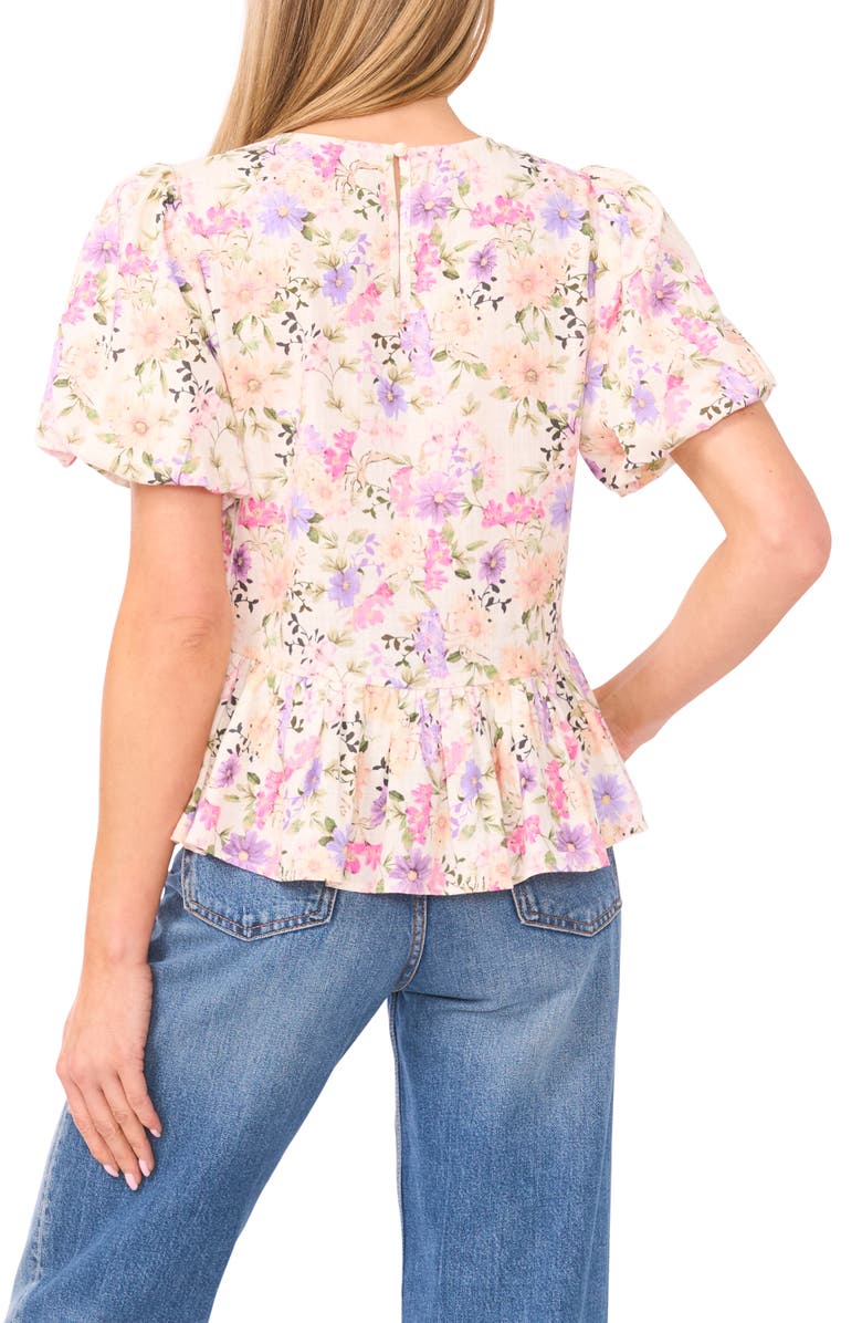 CeCe Floral Shirred Neck Top, Alternate, color, New Ivory