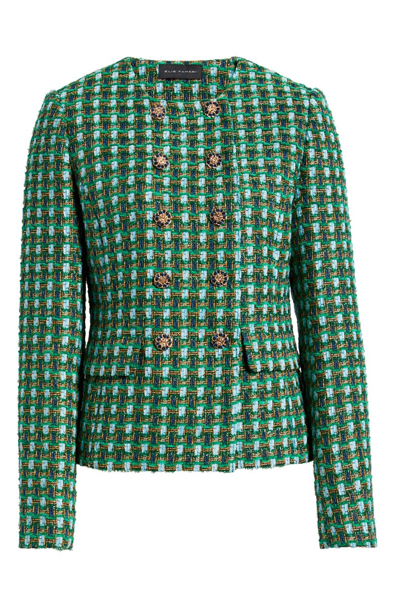 Elie Tahari The Eleni Double Breasted Tweed Blazer, Alternate, color,