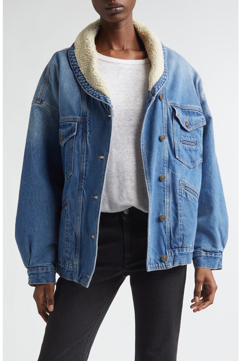 Pimia Faux Shearling Lined Denim Jacket, Main, color, LIGHT BLUE