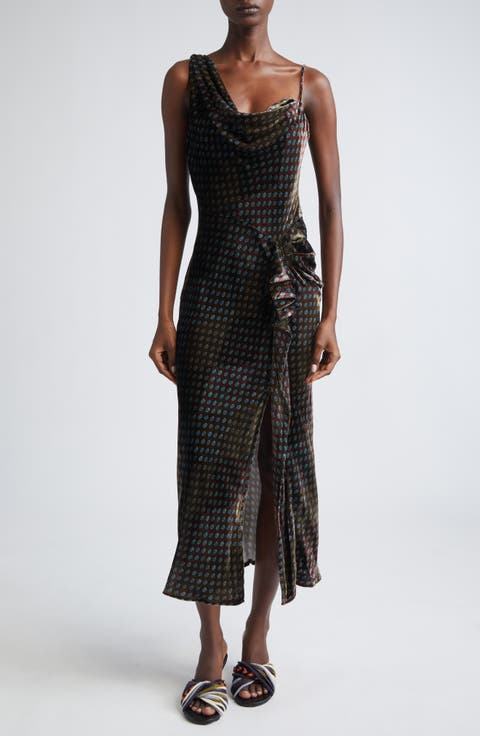 Deyon Draped Velvet Midi Dress