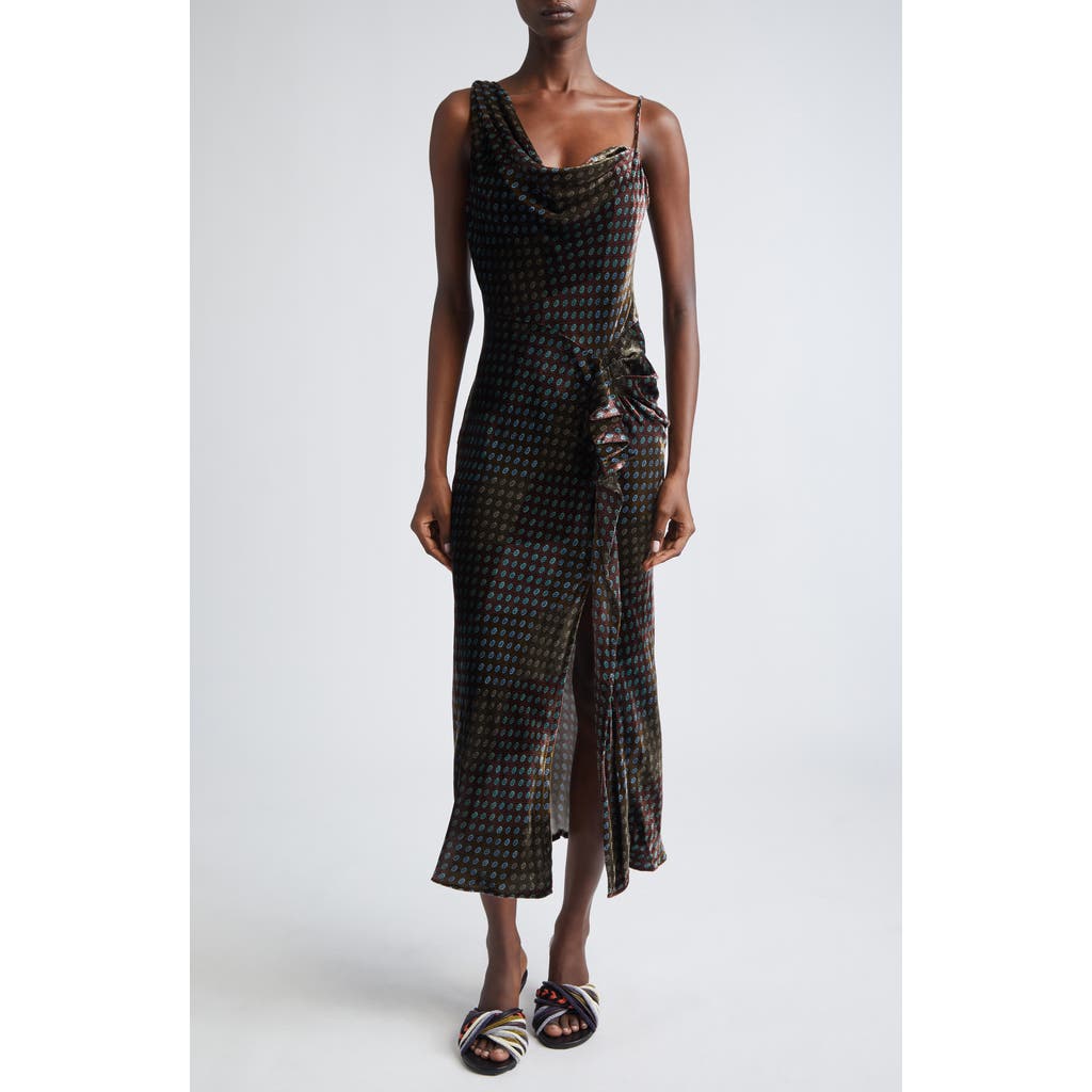 Dries Van Noten Deyon Draped Velvet Midi Dress In Multi