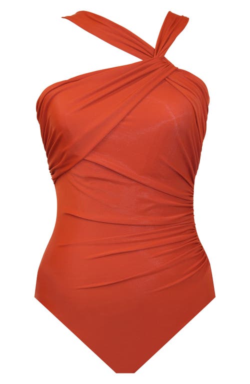 Miraclesuit Rock Solid Europa Asymmetric Underwire One Piece Swimsuit In Brown