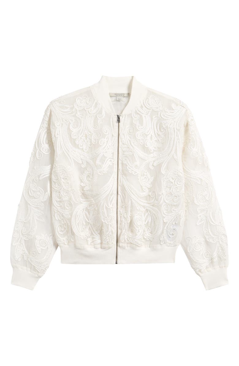 AllSaints Jade Embroidered Bomber Jacket, Main, color, White