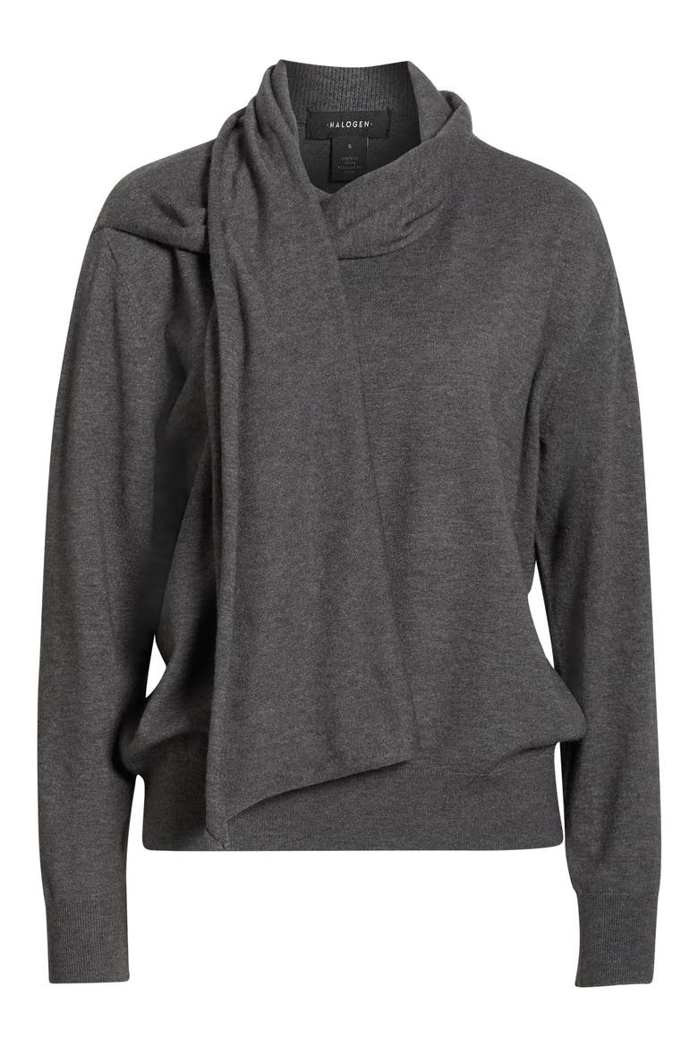Crewneck Scarf Sweater, Alternate, color, MEDIUM HEATHER GREY