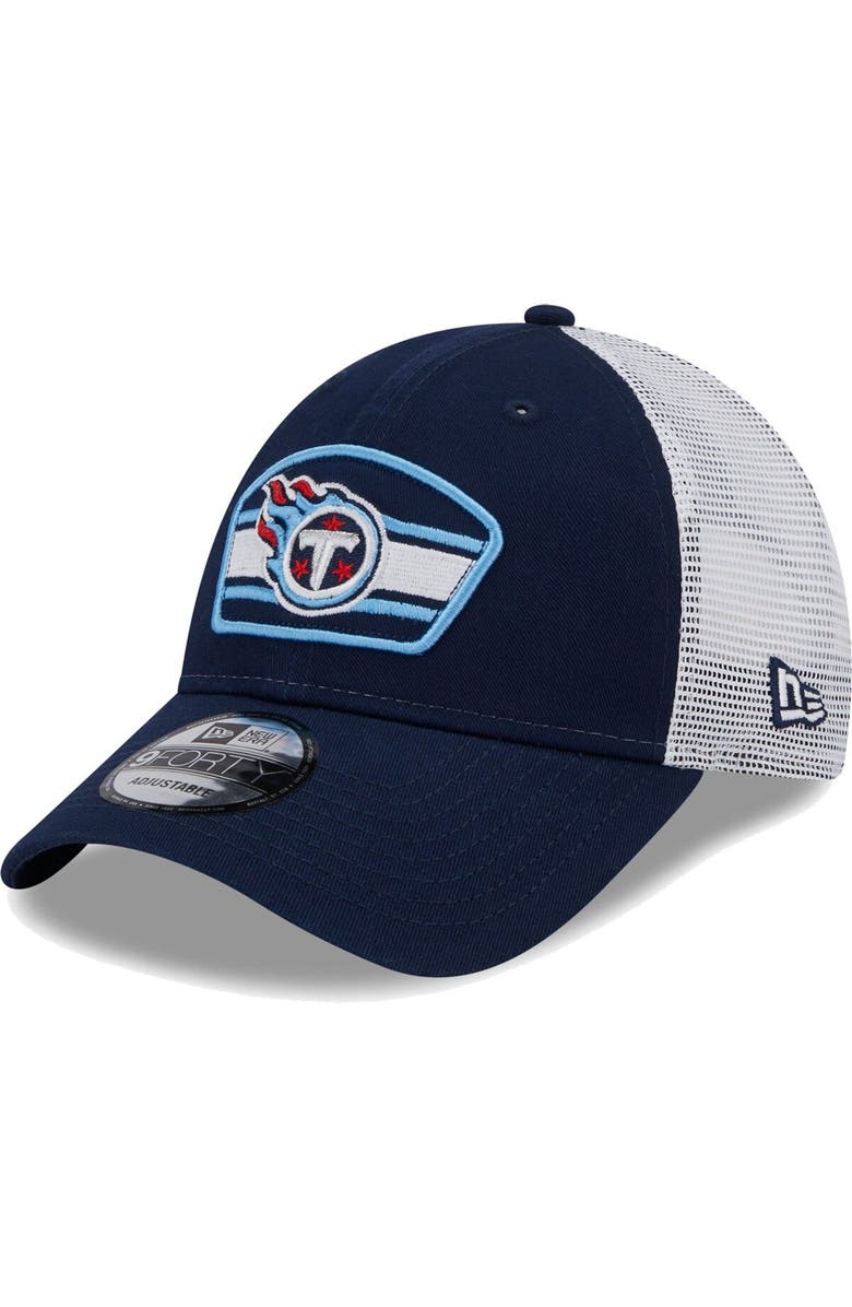 New Era Men's New Era Navy/White Tennessee Titans Logo Patch Trucker 9FORTY Snapback Hat, Main, color, 