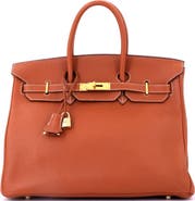Pre-Owned Hermes Birkin Handbag Brown Clemence with Gold Hardware 35
