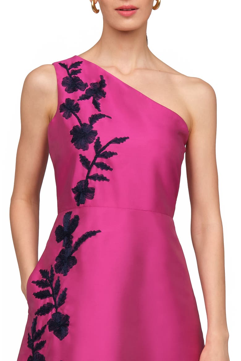 Madelyn Embroidered One-Shoulder Satin Gown, Alternate, color, ASTER