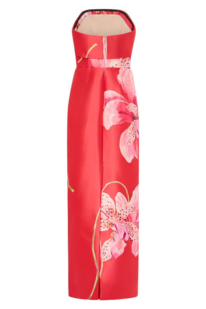 Ciara Placed Floral Strapless Faille Column Gown, Alternate, color, LIPSTICK