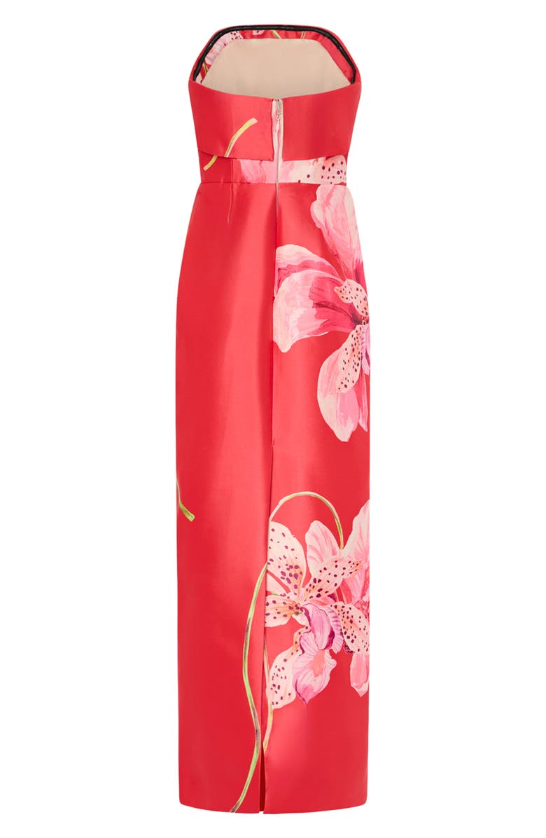 Milly Ciara Placed Floral Strapless Faille Column Gown, Alternate, color, Lipstick