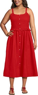 Lands' End Linen Blend Pintuck Tank Midi Dress