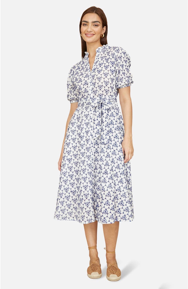 Yumi Broderie Anglaise Midi Shirt Dress, Main, color, Cool White
