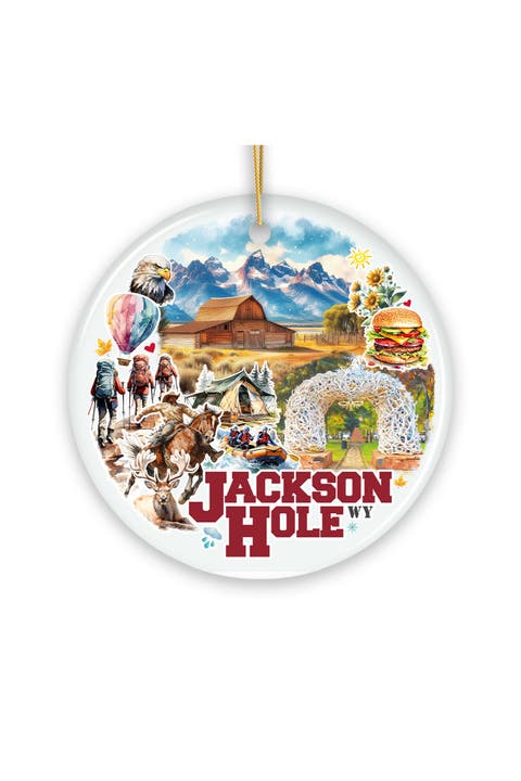 Jackson Hole Teton Mountain Town Ornament - Version 1