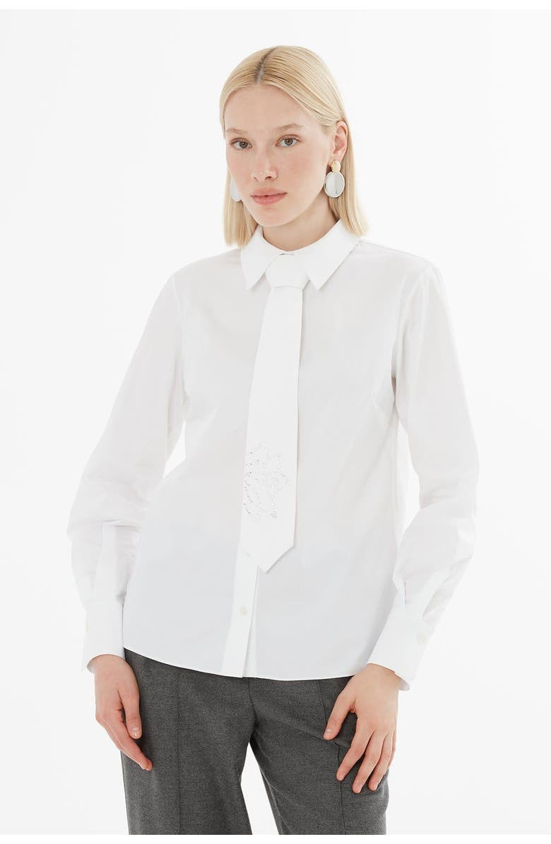 Gizia Printed Shirt with Tie-Neck Detail, Alternate, color, White