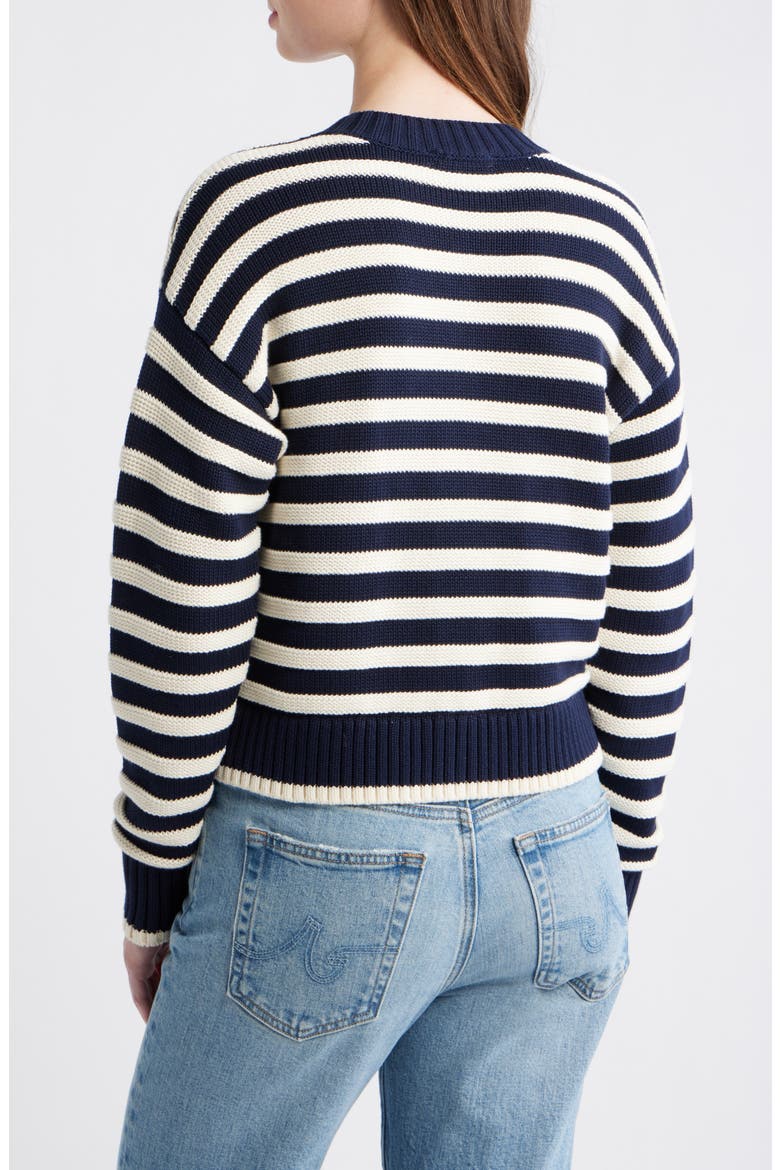 Button Front Cotton Crewneck Cardigan, Alternate, color, CLASSIC IVORY STRIPE
