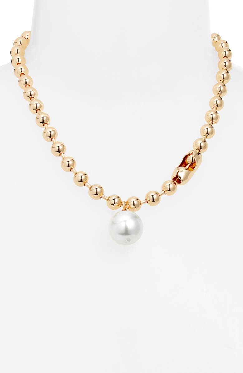 Open Edit Shotbead Cultured Pearl Collar Necklace, Alternate, color, White- Gold