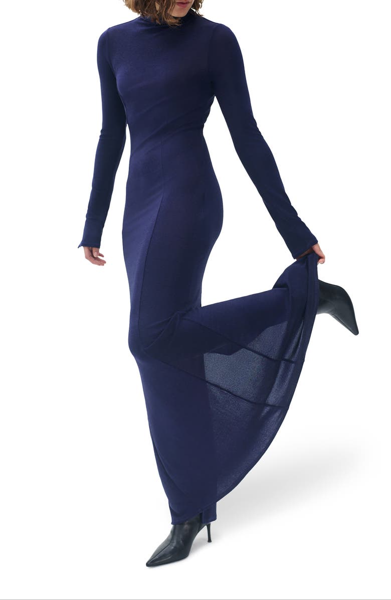 rag & bone Elsa Metallic Long Sleeve Knit Maxi Dress, Alternate, color, Dark Blue