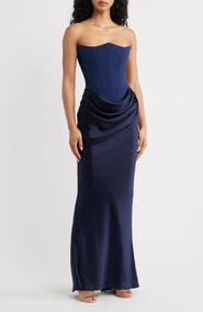 HOUSE OF CB Persephone Strapless Corset Satin & Stretch Crepe Mermaid Gown