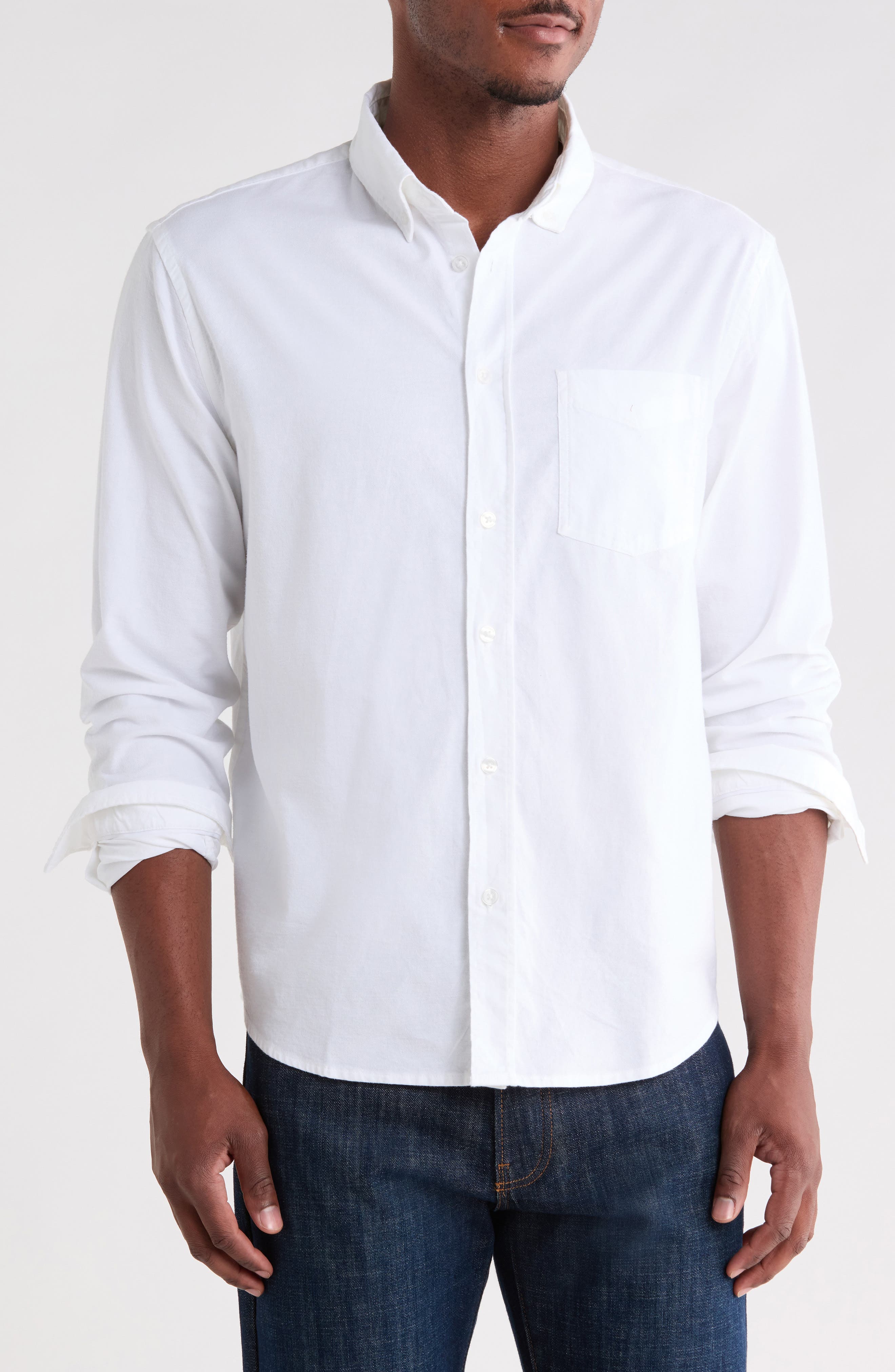 Stretch Cotton Oxford Long Sleeve Button-Down Shirt
