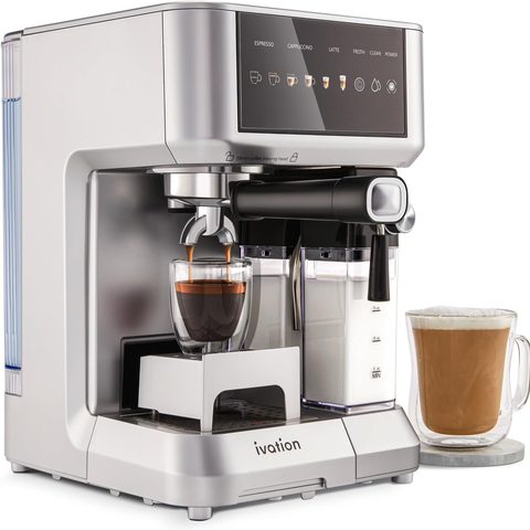 Espresso Cappuccino Latte Machine with Milk Frother, 58mm Portafilter, Auto Clean, Grey