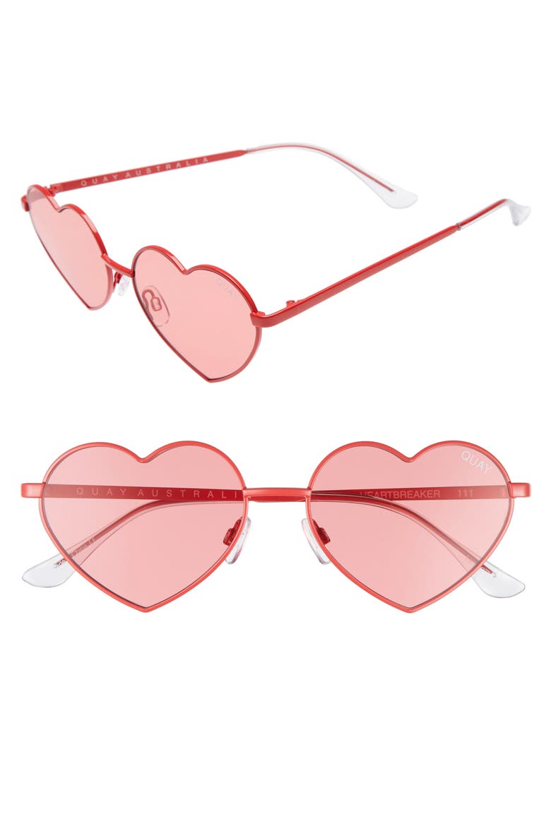 Australia 53mm Heart Breaker Heart-Shaped Sunglasses, Main, color, RED/ RED