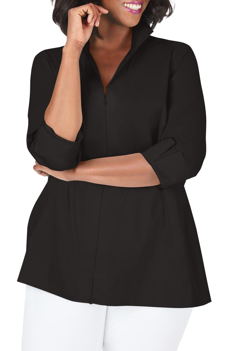 Foxcroft Lydia Zip Front Stretch Cotton Blend Blouse, Main, color,