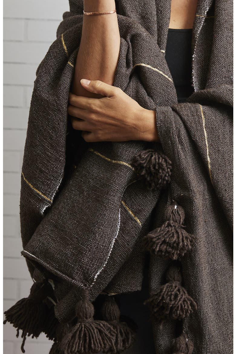 Moroccan Cotton Blanket, Alternate, color, Brown