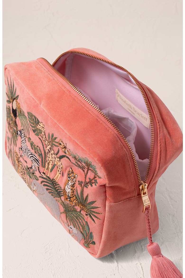 World Wildlife Velvet Wash Bag, Alternate, color, Coral