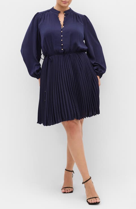Halle Pleated Long Sleeve Minidress