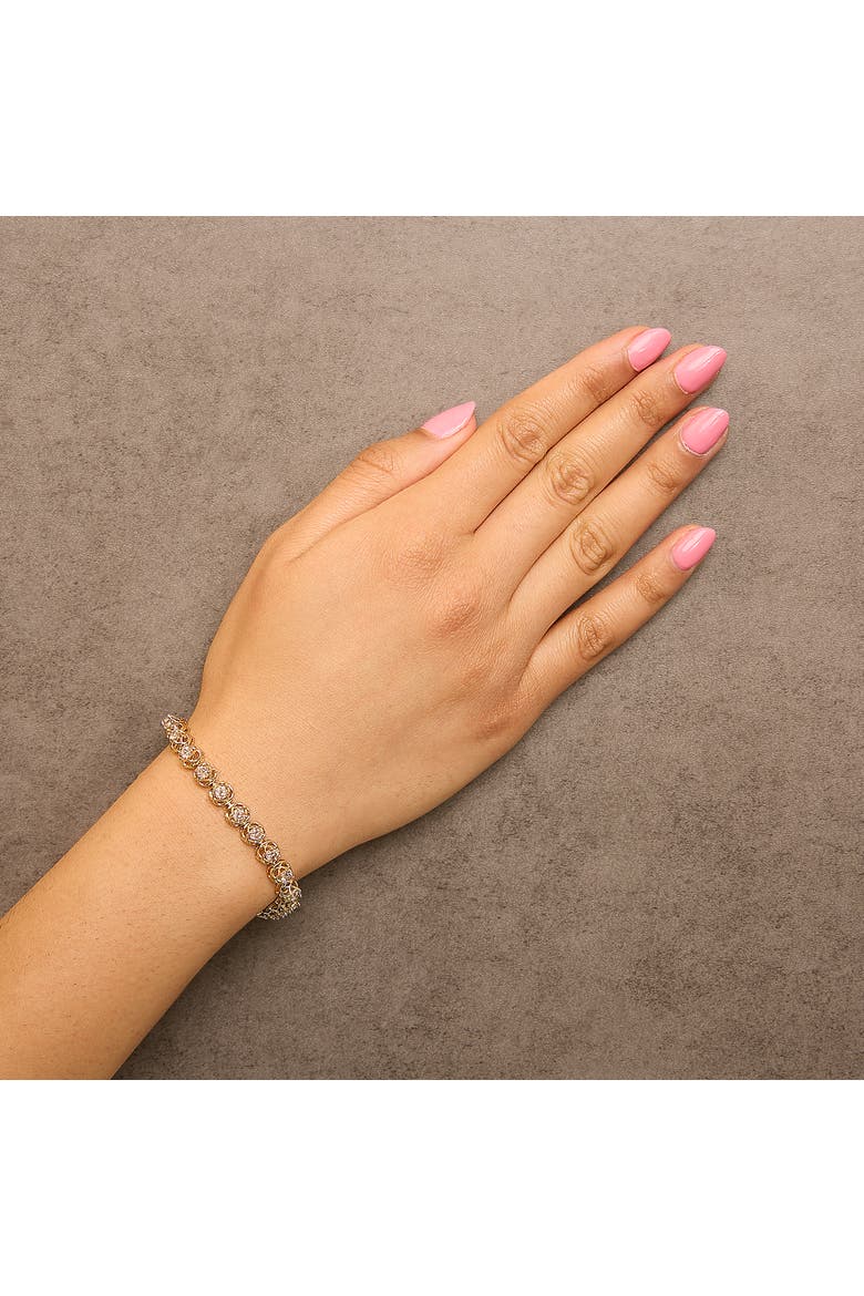 14K Yellow Gold Plated Silver 3 9/10 Cttw Diamond Buttercup Style Tennis Bracelet, Alternate, color, Yellow