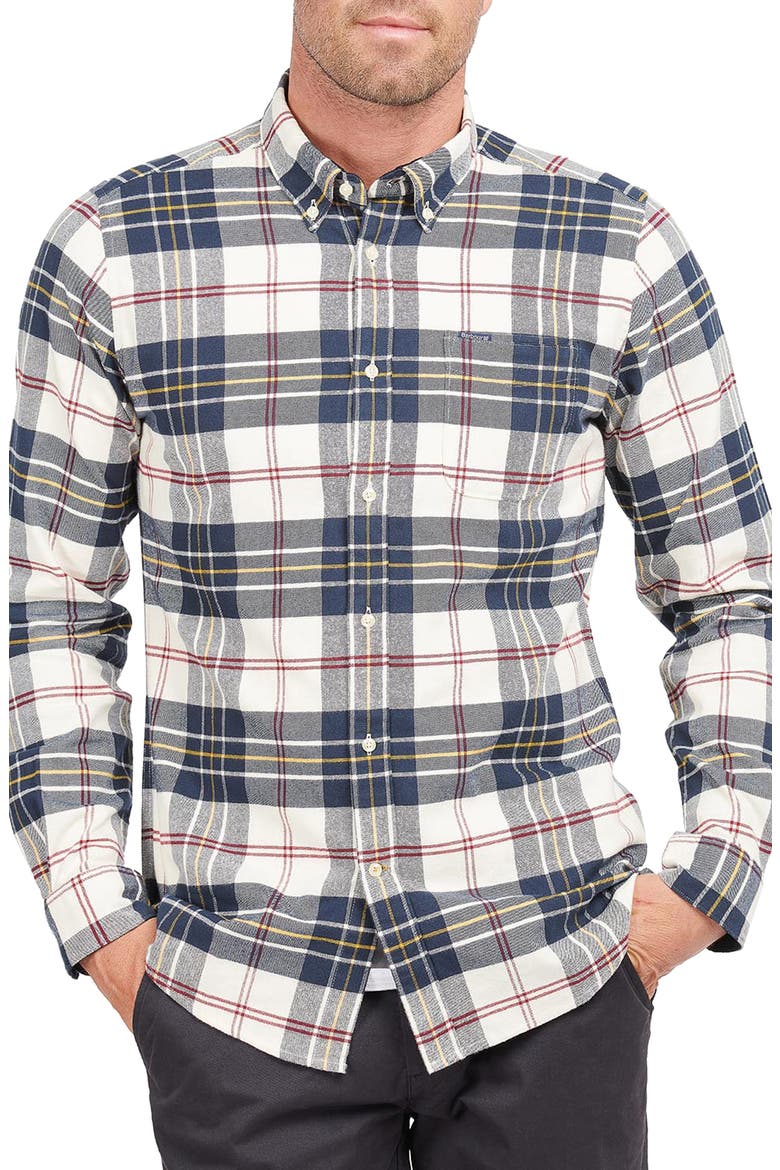 Ronan Tailored Fit Plaid Button-Down Shirt, Main, color, ECRU