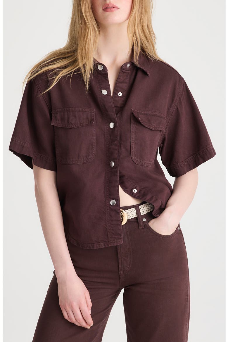 Airy Denim Utility Pocket Shirt, Main, color, BURNT COCOA
