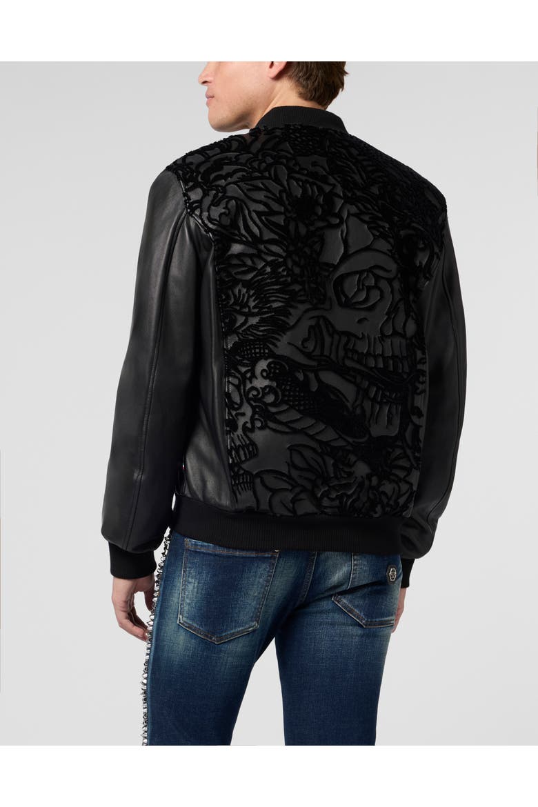 Leather Bomber Dragon Skull Men, Alternate, color, black