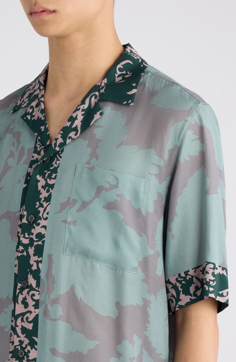Dries Van Noten Carltone Short Sleeve Button-Up Shirt, Alternate, color, Petrol