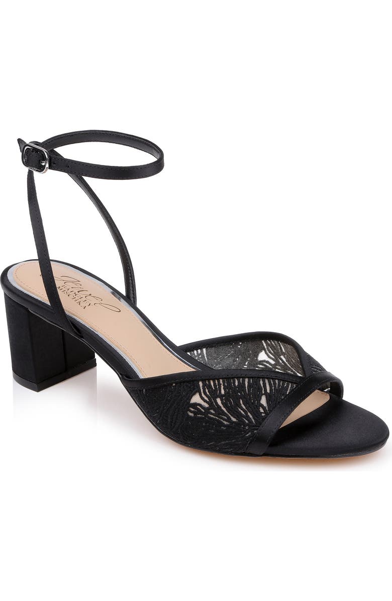 Jewel Badgley Mischka Zaira Ankle Strap Sandal, Main, color, Black Satin