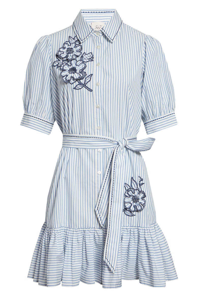 Zadie Floral Appliqué Stripe Cotton Blend Shirtdress, Alternate, color, WHITE MULTI