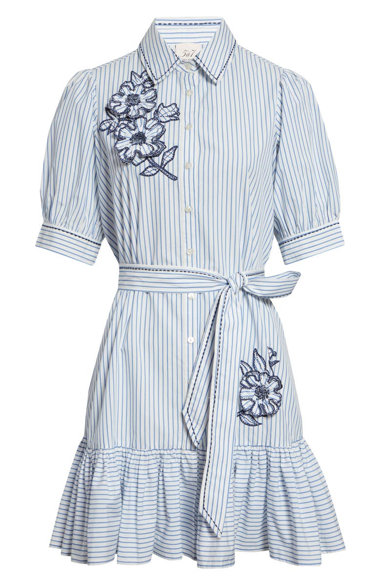 Cinq à Sept Zadie Floral Appliqué Stripe Cotton Blend Shirtdress, Alternate, color, White Multi
