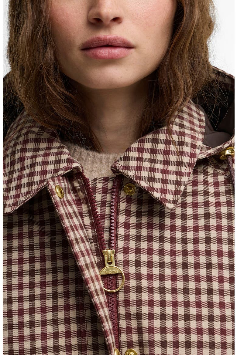Audrey Check Showerproof Hooded Bomber Jacket, Alternate, color, CRANBERRY/ BROWN GINGHAM