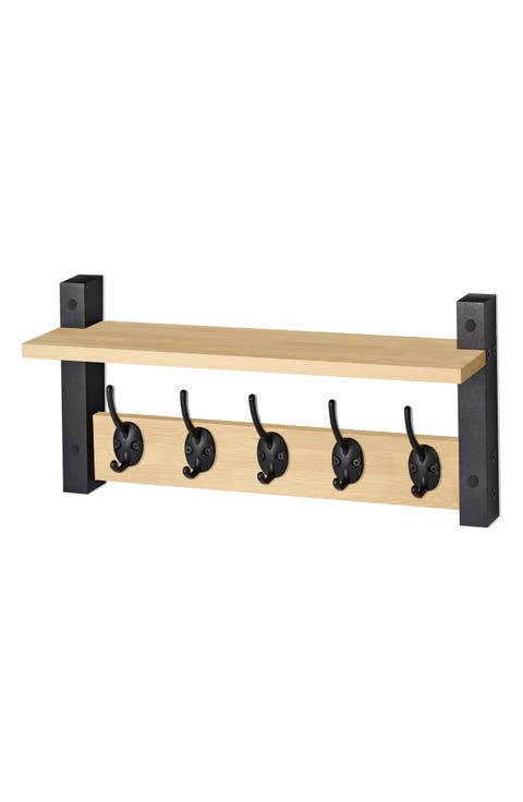 16-Inch Floating Wall Shelf with Hooks