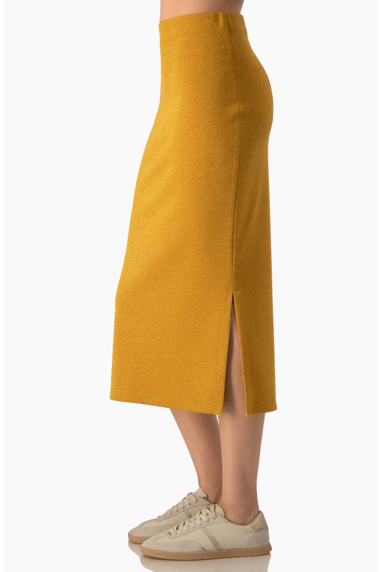 Shimmer Knit High-Rise Fitted Midi Skirt, Alternate, color, Mustard
