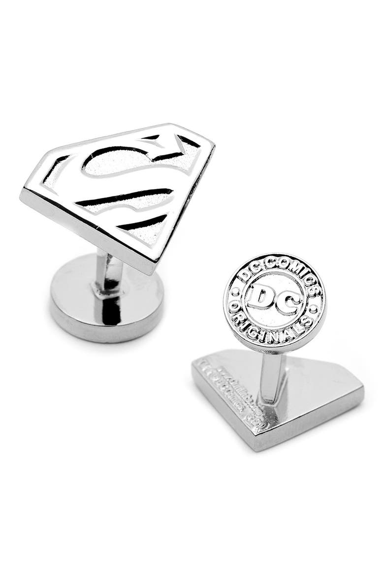 Superman Shield Cuff Links, Alternate, color, SILVER