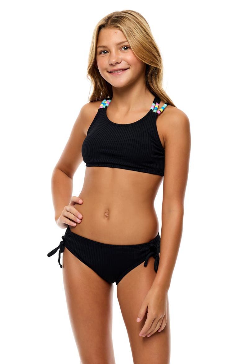 Kids' Beaded Strappy Two-Piece Swimsuit, Alternate, color, BLACK