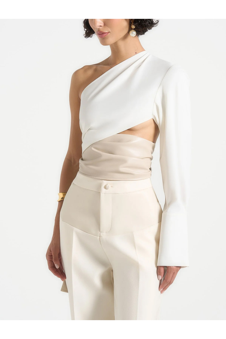 Coralie Asymmetric One Sleeve Top, Main, color, White