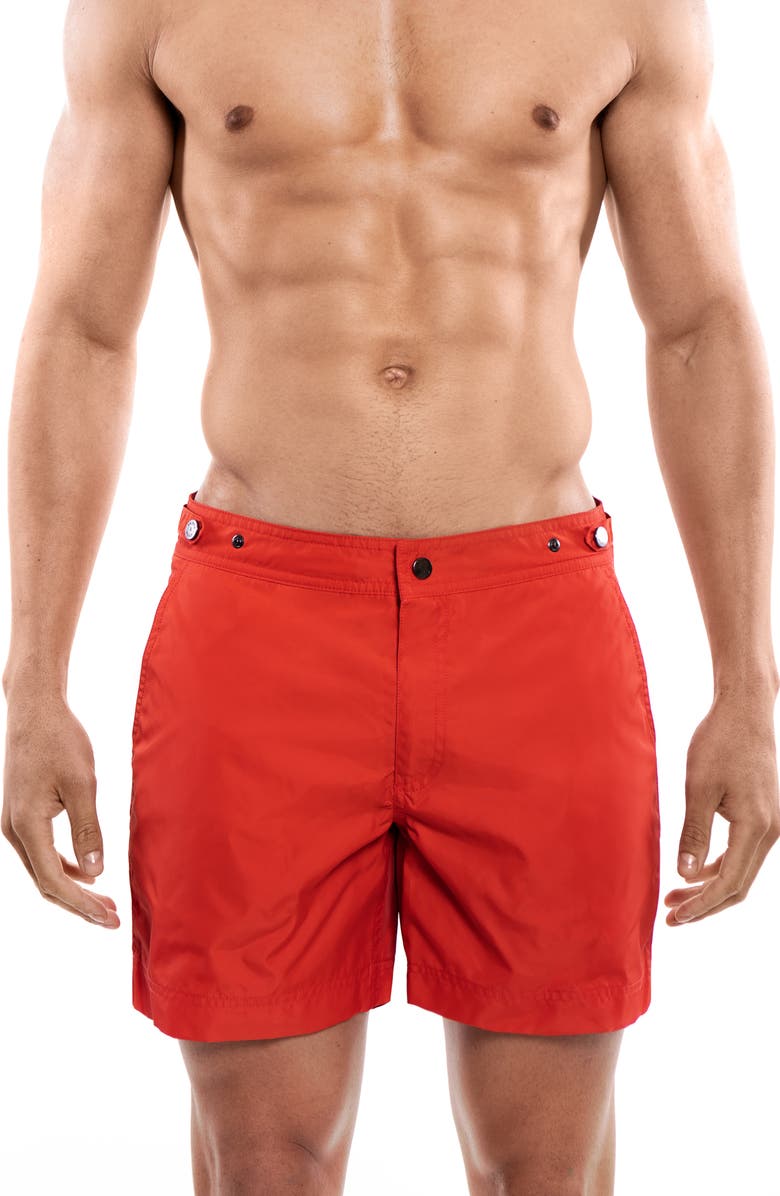 PRINCE & BOND Elvio Tailored Solid Hybrid Swim Trunks, Main, color, 