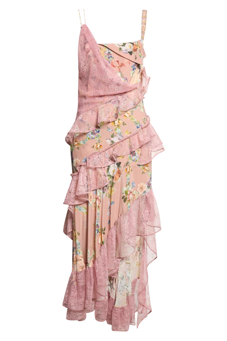 Asymmetric Multi Frill Silk Dress, Alternate, color, CHAMBER OF BLOOMS