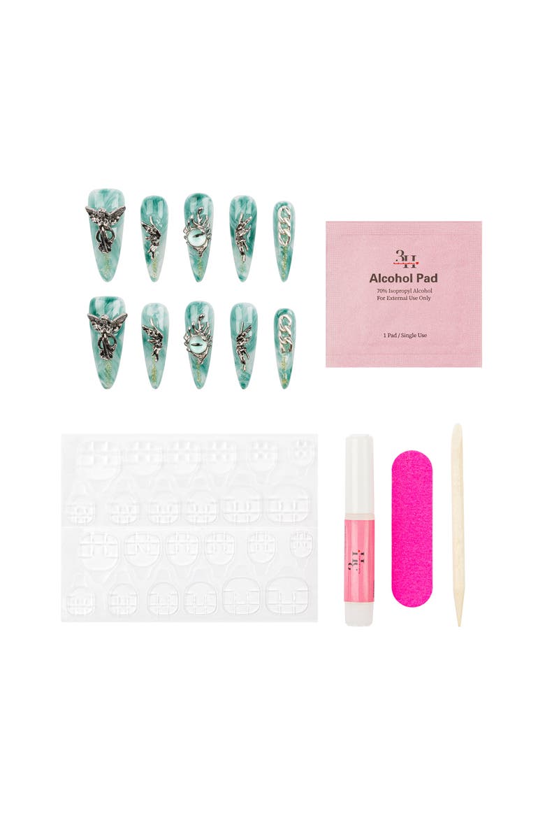Emerald Elegance Luxury Handmade Press On Nails, Alternate, color, Aquamarine