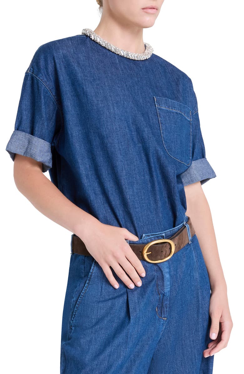 TWP Crystal Collar Cotton Denim T-Shirt, Alternate, color, Dark Stone