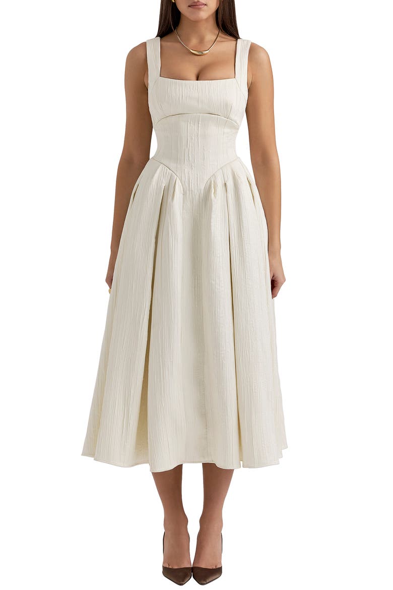 Isabeau Voluminous Fit & Flare Midi Dress, Main, color, IVORY