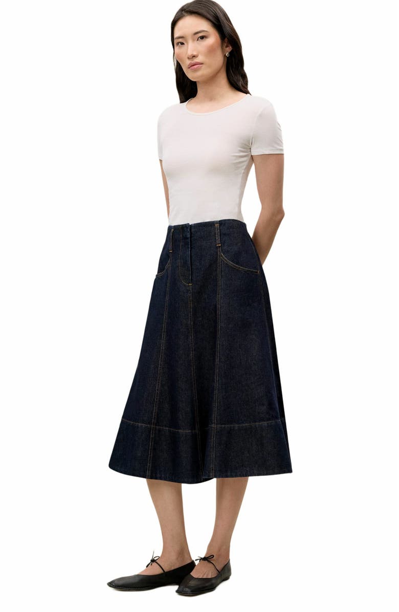 Rebecca Taylor Gabrielle Denim Skirt, Alternate, color, Deep Sea Wash